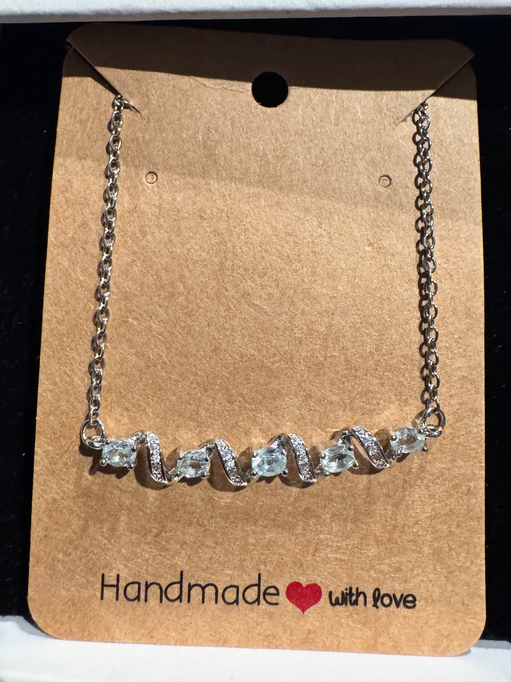 TOPAZ gemstone Silver Tone Crystal Twist Necklace - Clear Stones